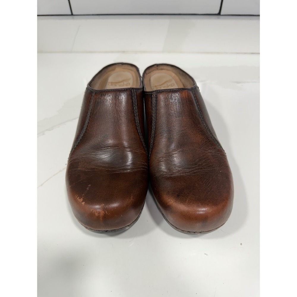 Dansko Brown Leather Clog Mules Womens 39 Slip On Block Heel Shoes 9510790200